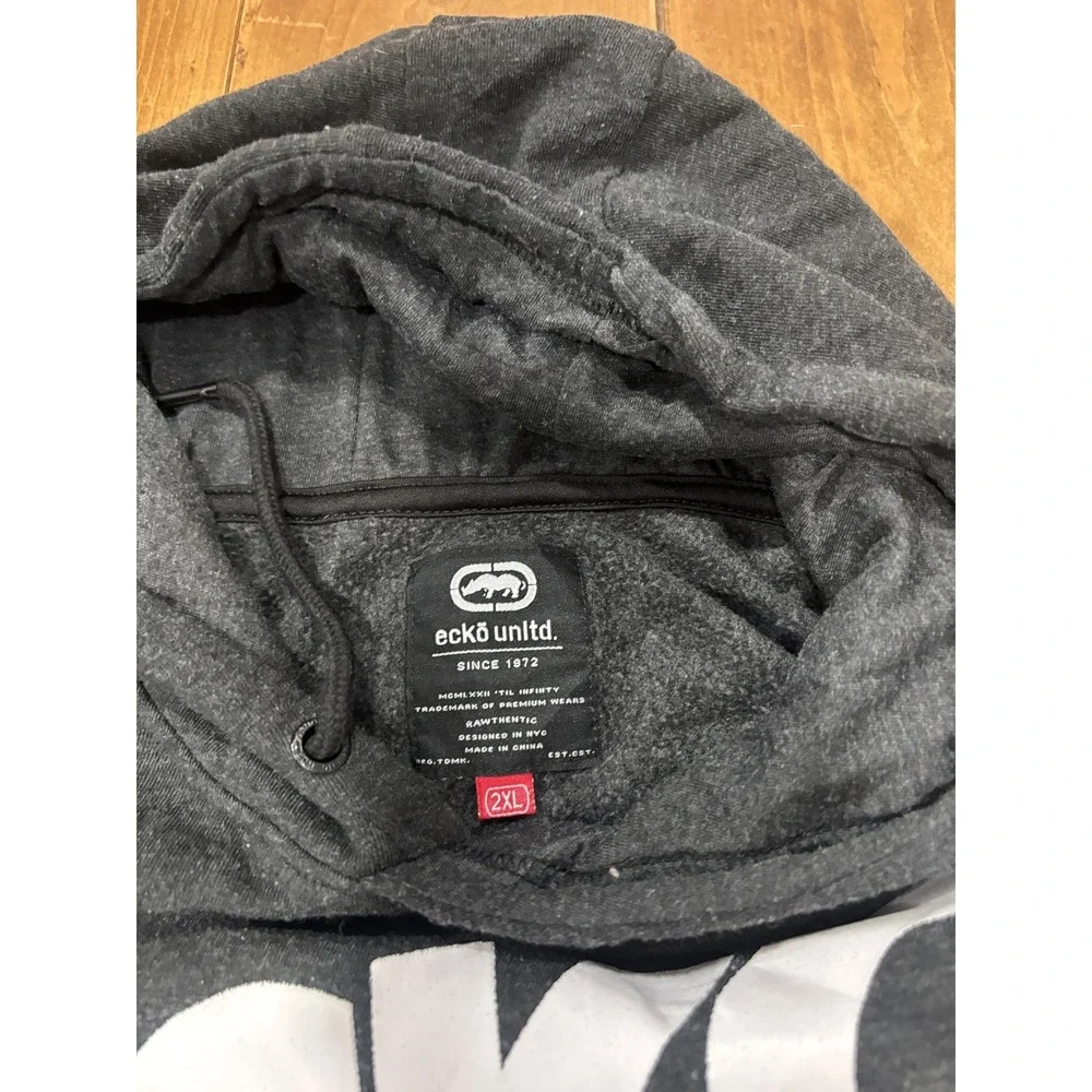 Ecko Unltd. Men's 2XL Pullover Hoodie Black White Gray Block Rhino Logo